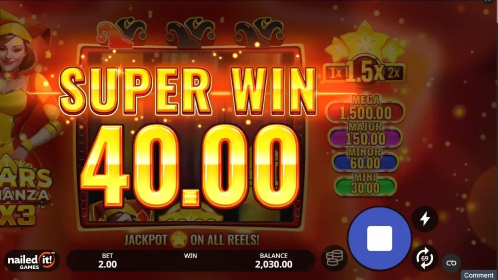 Tampilan visual slot Stars Bonanza 3x3 dengan latar belakang kosmik dan simbol buah klasik.