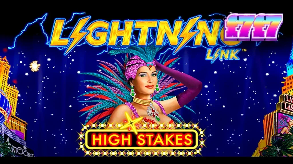 Tampilan visual permainan slot Lightning Link High Stakes dengan elemen kemewahan Las Vegas