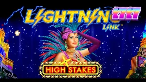 Tampilan visual permainan slot Lightning Link High Stakes dengan elemen kemewahan Las Vegas